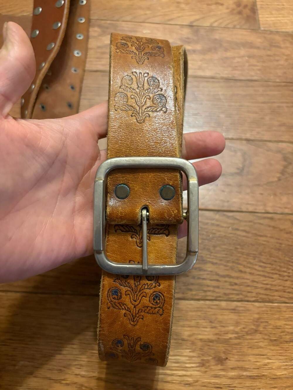Hand Stained Lattigo Leather Belt Size 34 Brown Western
